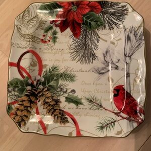 (4) 222 Fifth Holiday Wishes Salad/Dessert Plates Christmas Serve Ware 8.75”
